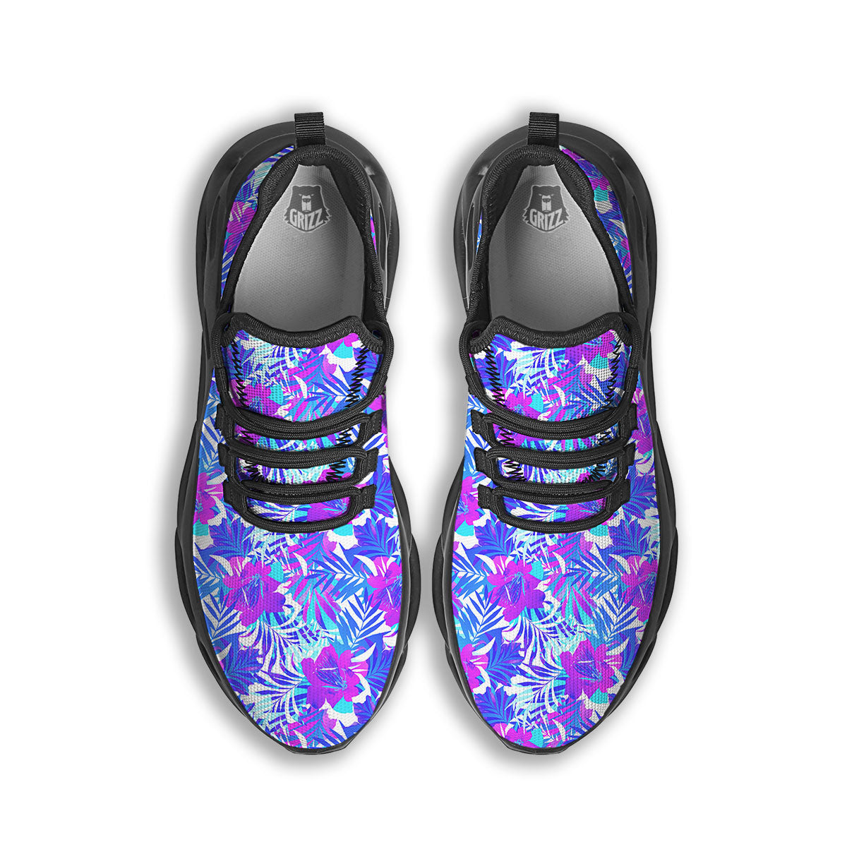Aloha Psychedelic Tropical Print Pattern Black Running Shoes-grizzshop
