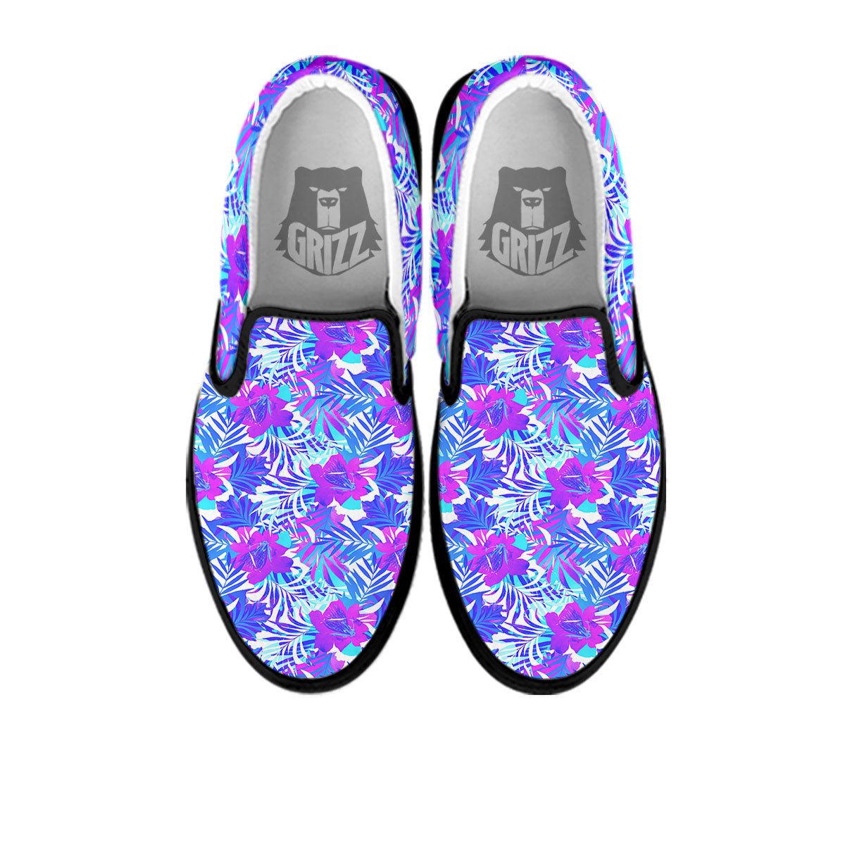 Aloha Psychedelic Tropical Print Pattern Black Slip On Shoes-grizzshop