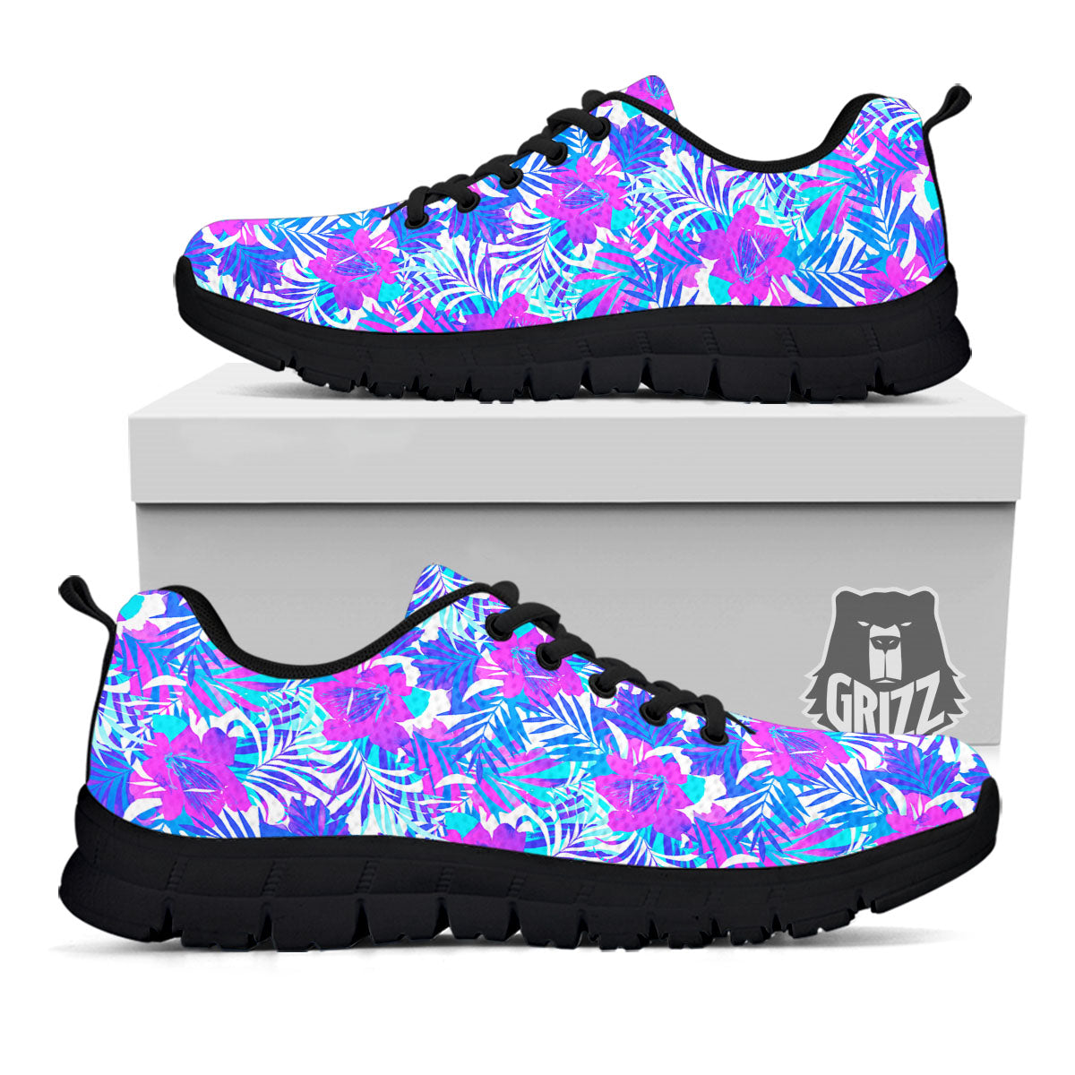 Aloha Psychedelic Tropical Print Pattern Black Sneaker-grizzshop