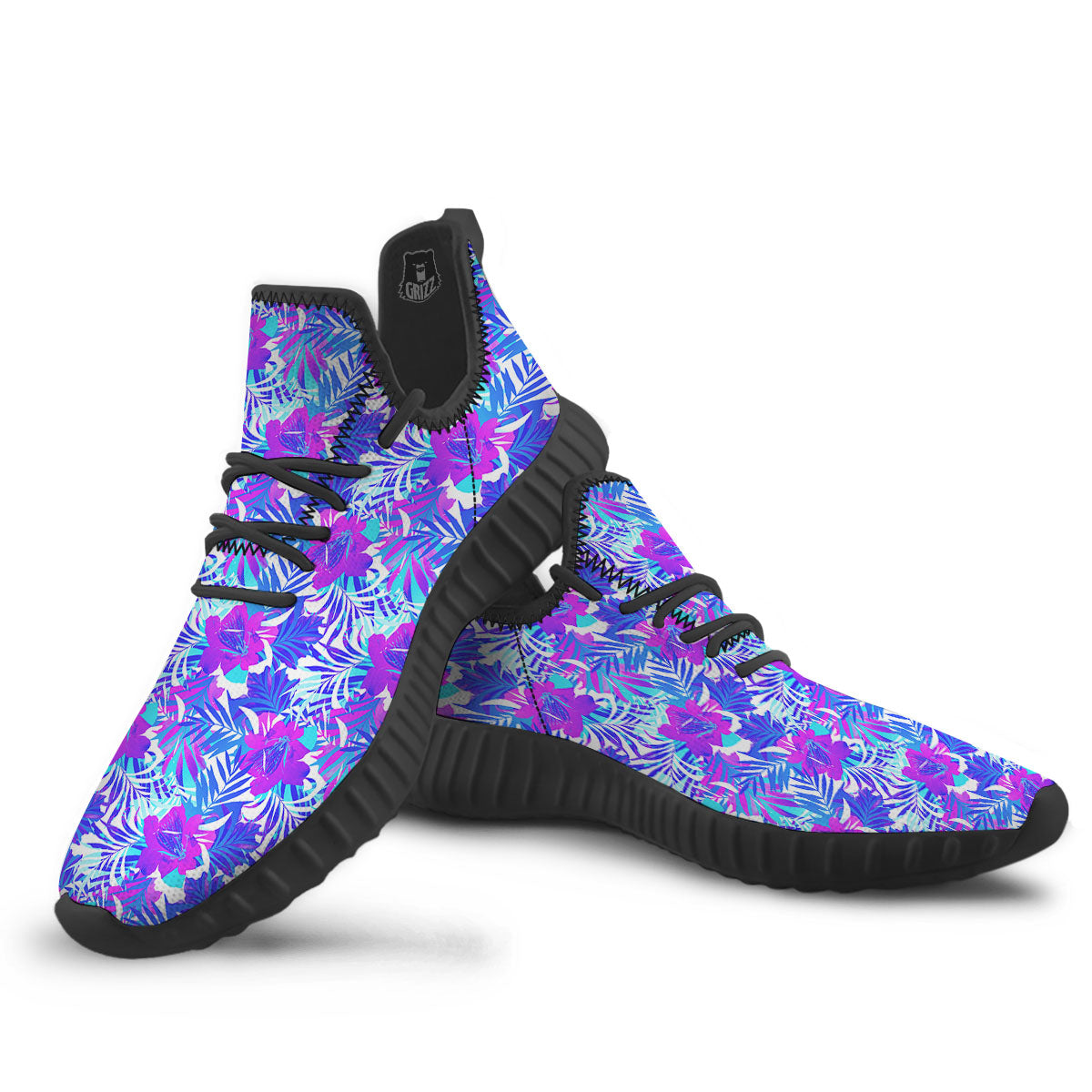 Aloha Psychedelic Tropical Print Pattern Black Walking Shoes-grizzshop