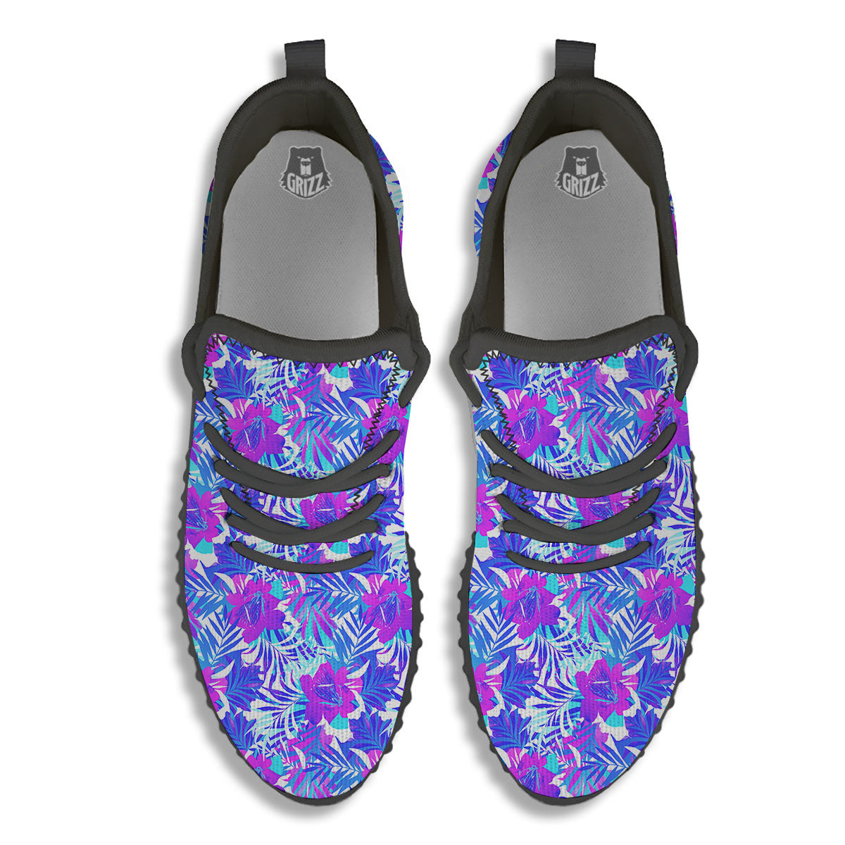 Aloha Psychedelic Tropical Print Pattern Black Walking Shoes-grizzshop