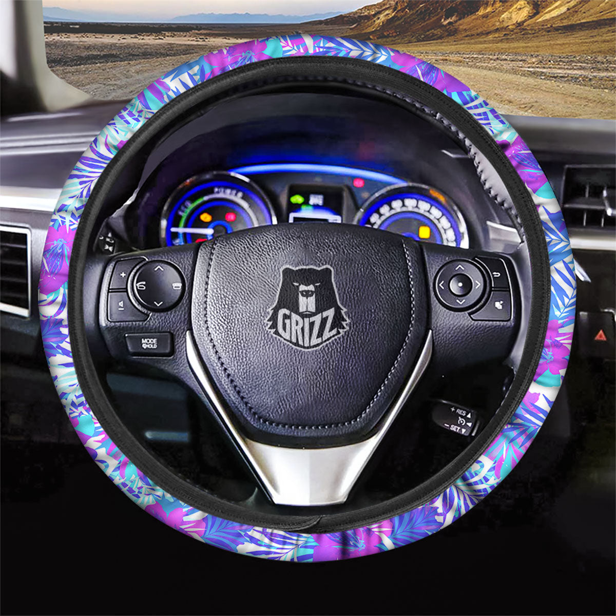 Aloha Psychedelic Tropical Print Pattern Car Steering Wheel Cover-grizzshop