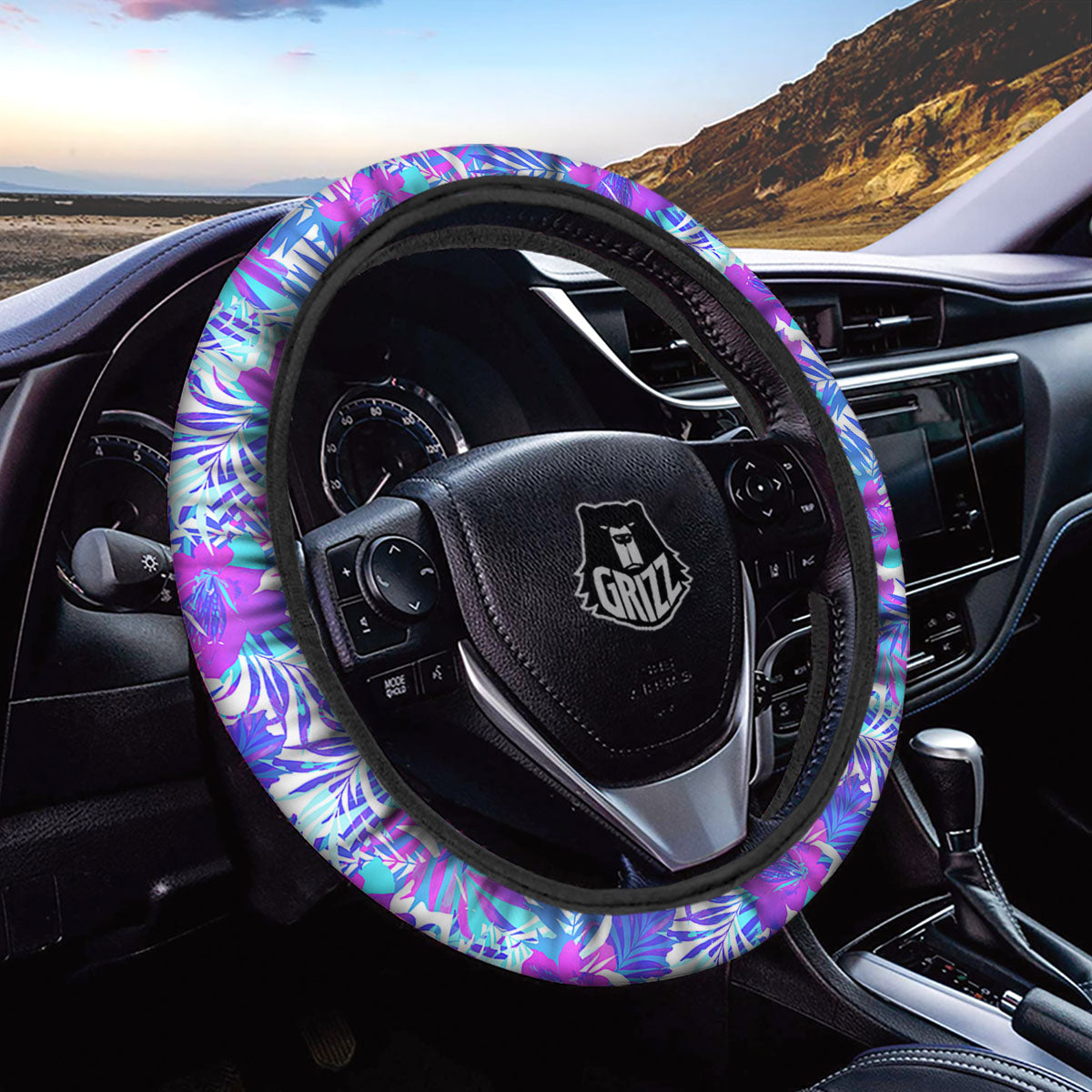 Aloha Psychedelic Tropical Print Pattern Car Steering Wheel Cover-grizzshop