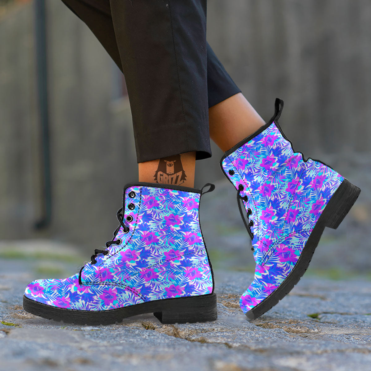 Aloha Psychedelic Tropical Print Pattern Leather Boots-grizzshop