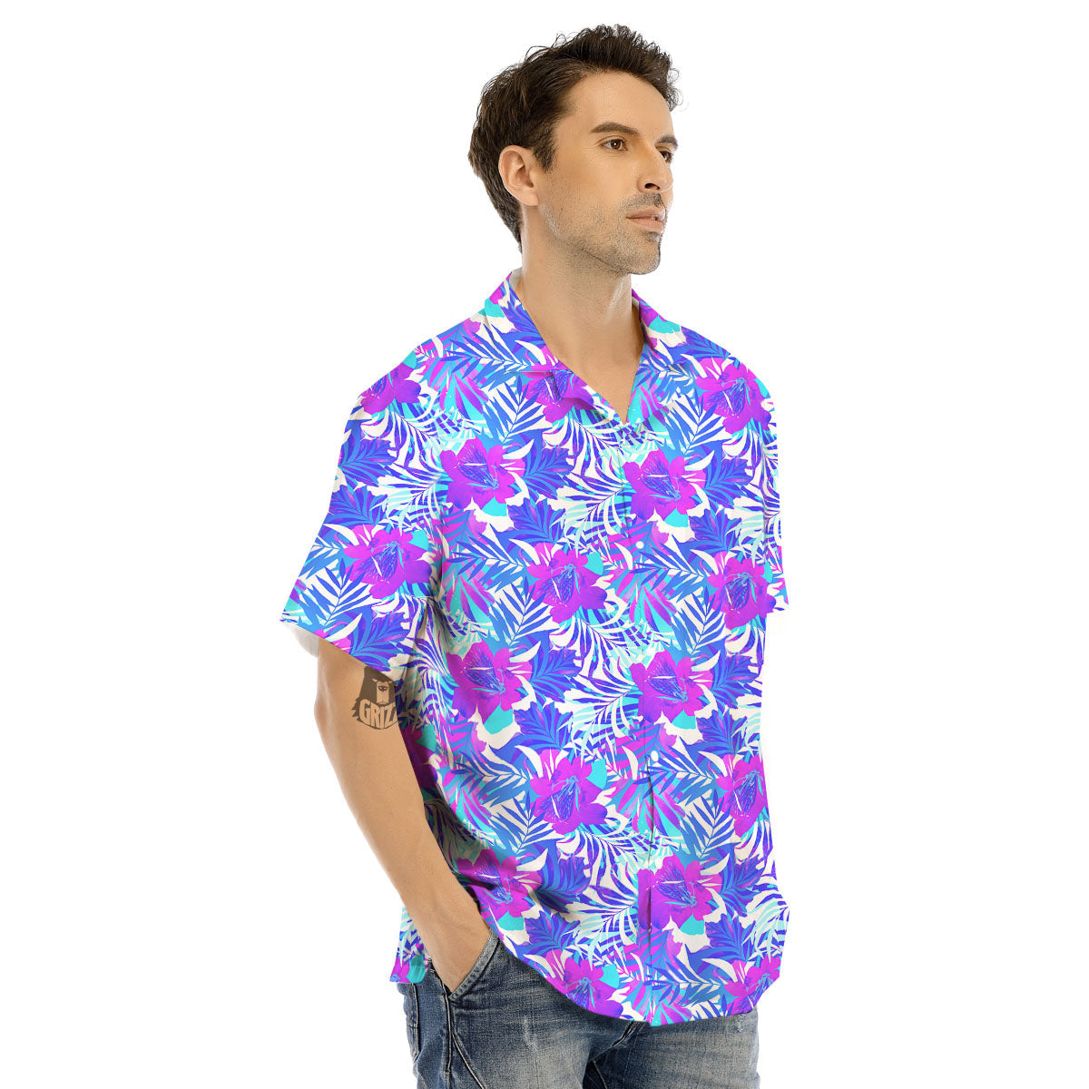 Aloha Psychedelic Tropical Print Pattern Men's Hawaiian Shirt-grizzshop