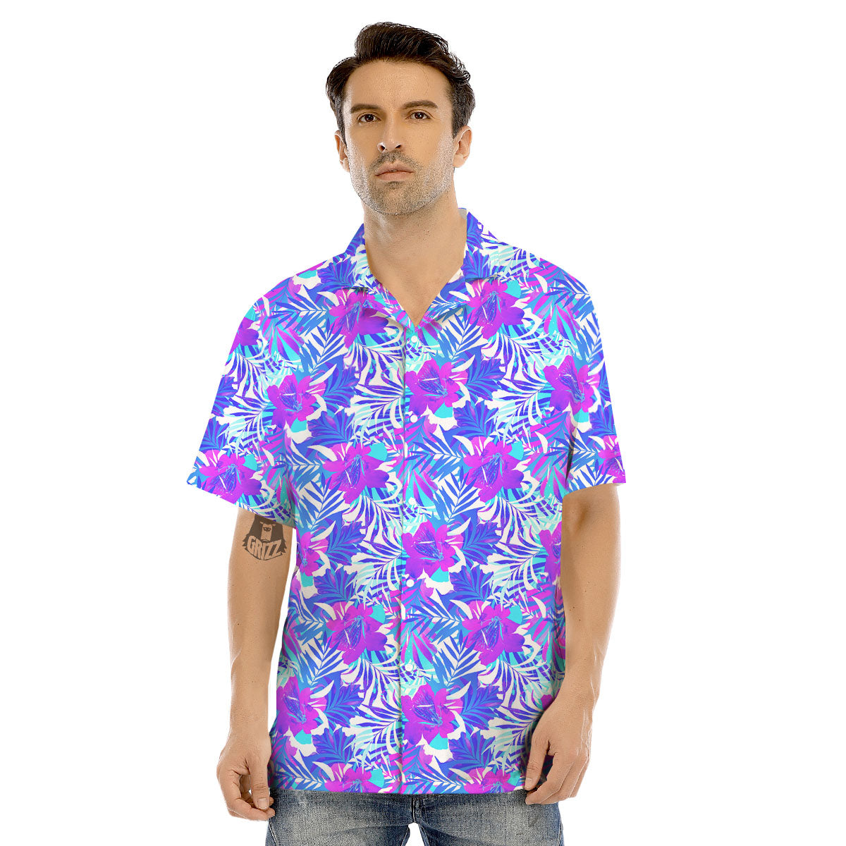 Aloha Psychedelic Tropical Print Pattern Men's Hawaiian Shirt-grizzshop