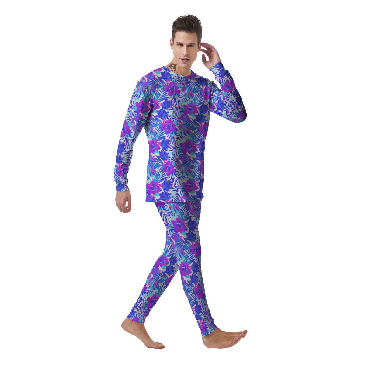 Aloha Psychedelic Tropical Print Pattern Men's Pajamas-grizzshop