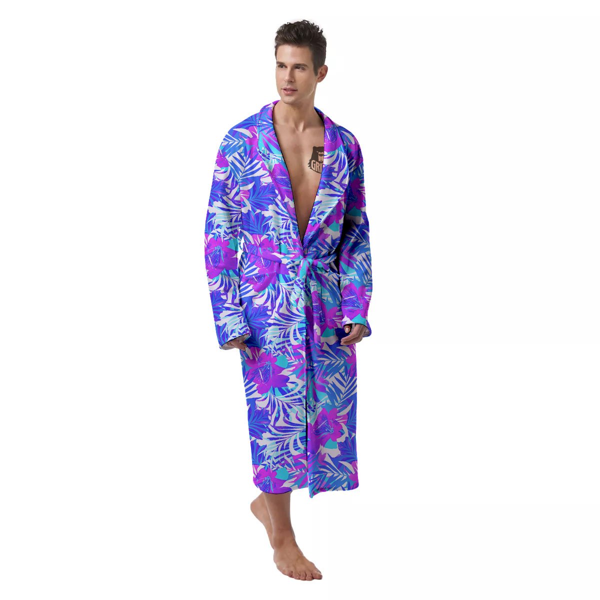 Aloha Psychedelic Tropical Print Pattern Men's Robe-grizzshop