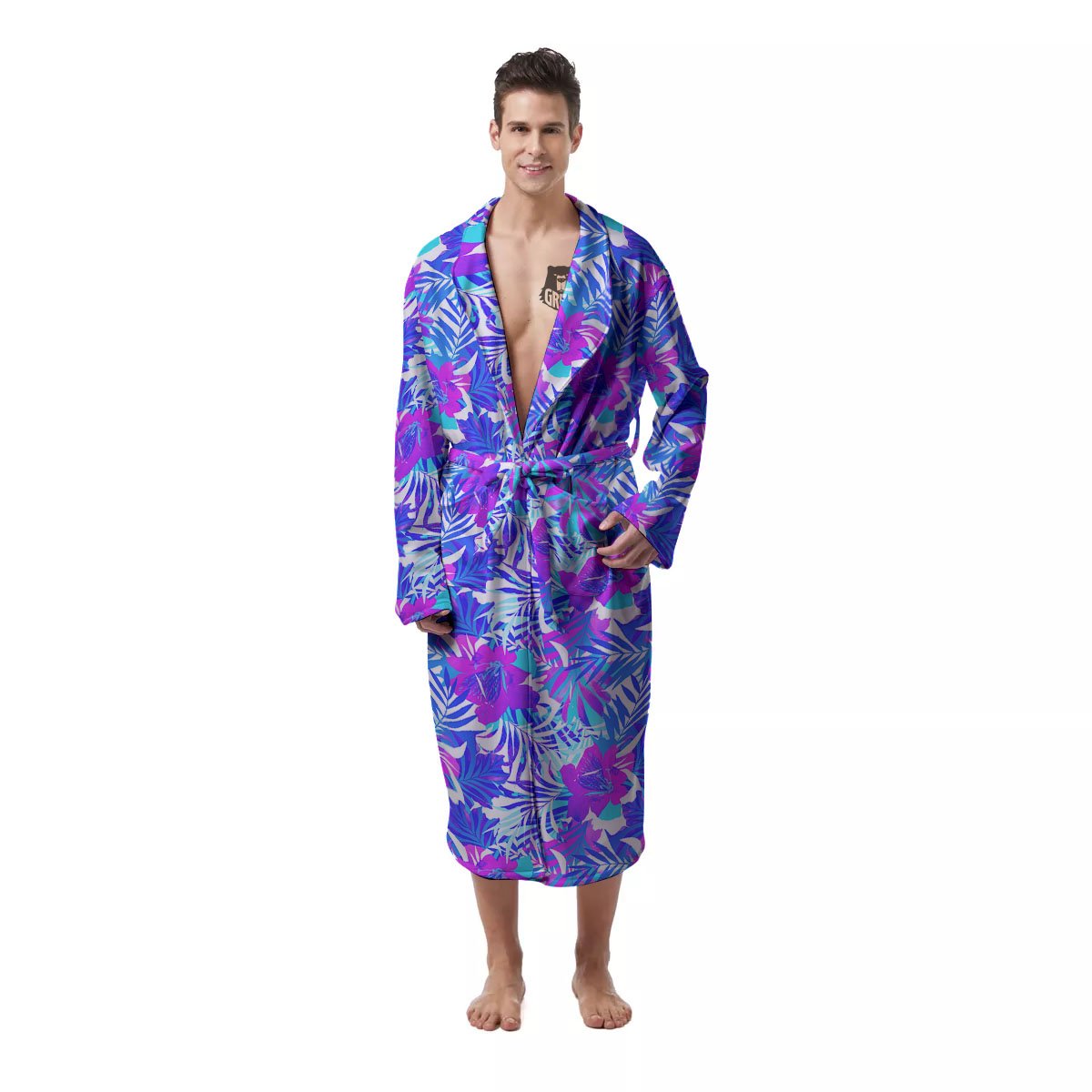 Aloha Psychedelic Tropical Print Pattern Men's Robe-grizzshop