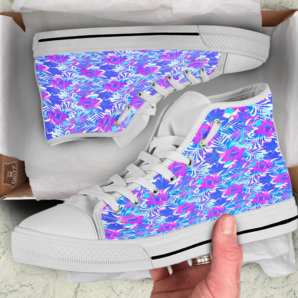 Aloha Psychedelic Tropical Print Pattern White High Top Shoes-grizzshop