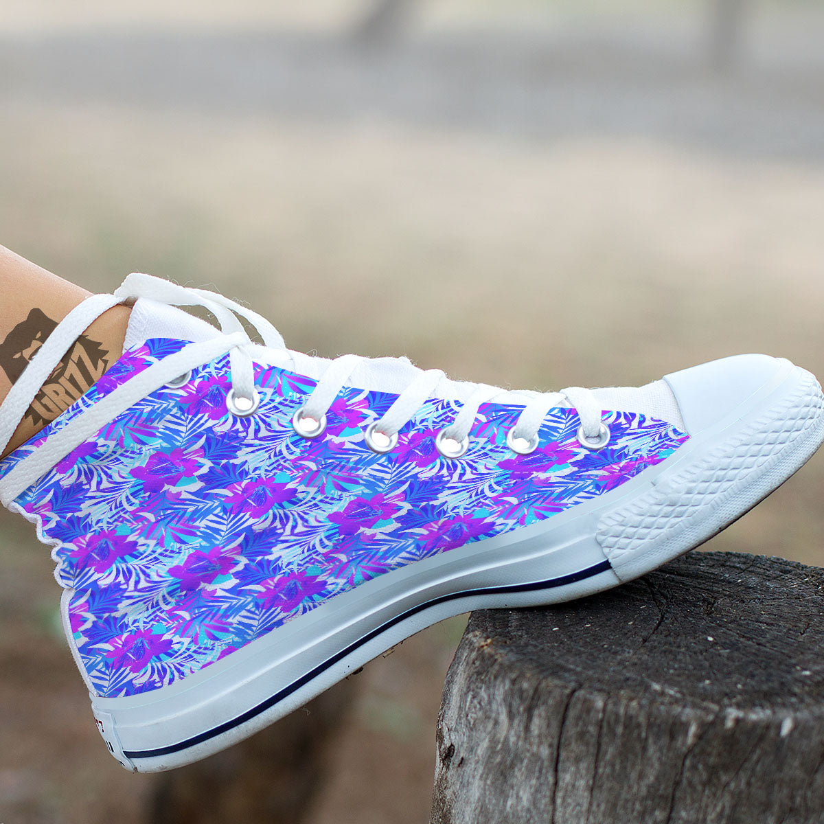 Aloha Psychedelic Tropical Print Pattern White High Top Shoes-grizzshop