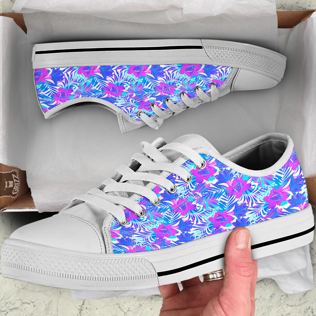 Aloha Psychedelic Tropical Print Pattern White Low Top Shoes-grizzshop