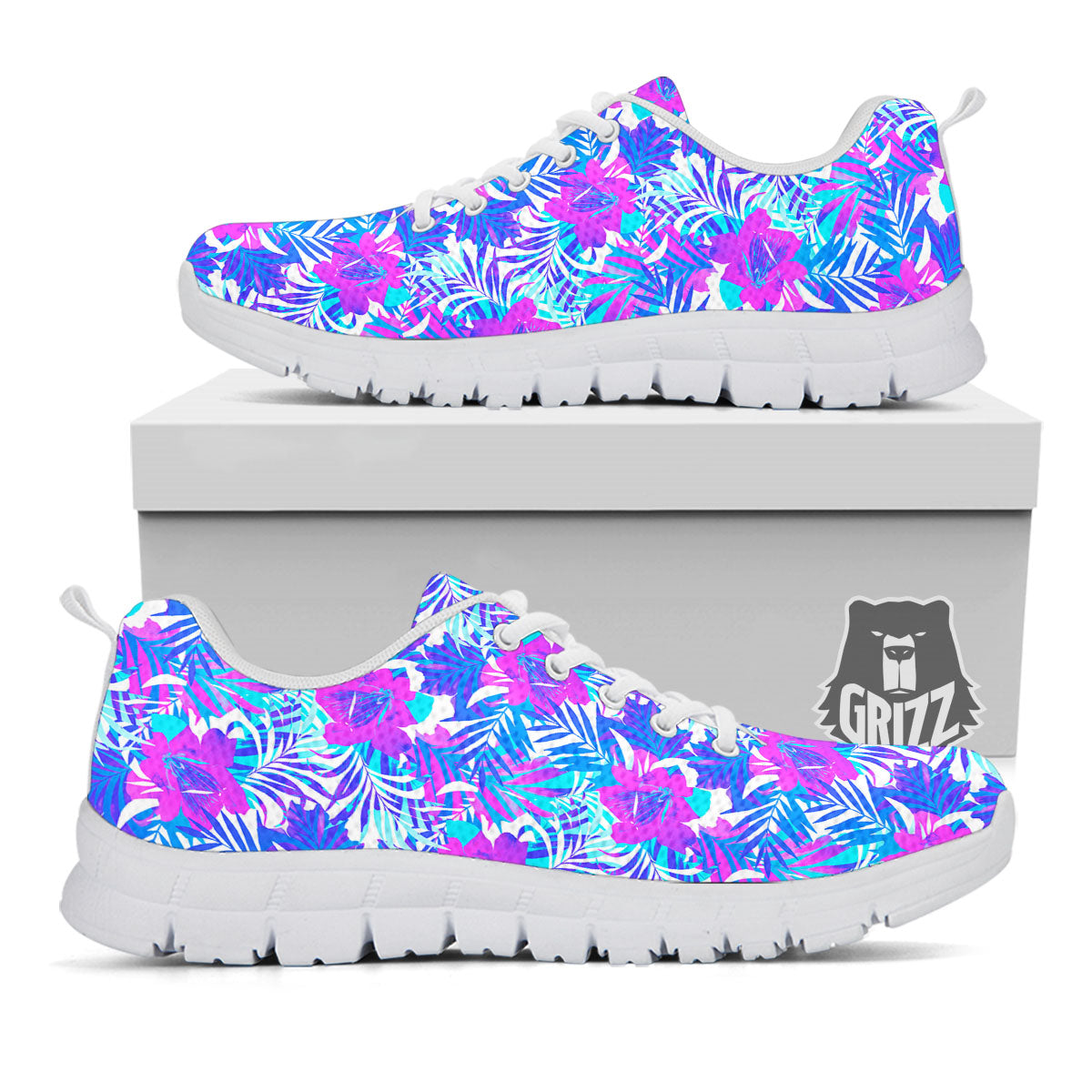 Aloha Psychedelic Tropical Print Pattern White Sneaker-grizzshop