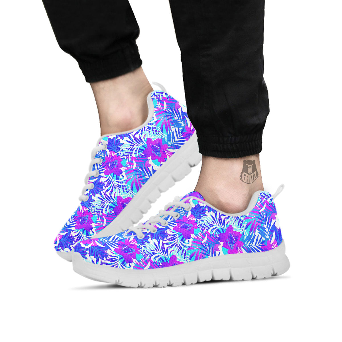 Aloha Psychedelic Tropical Print Pattern White Sneaker-grizzshop