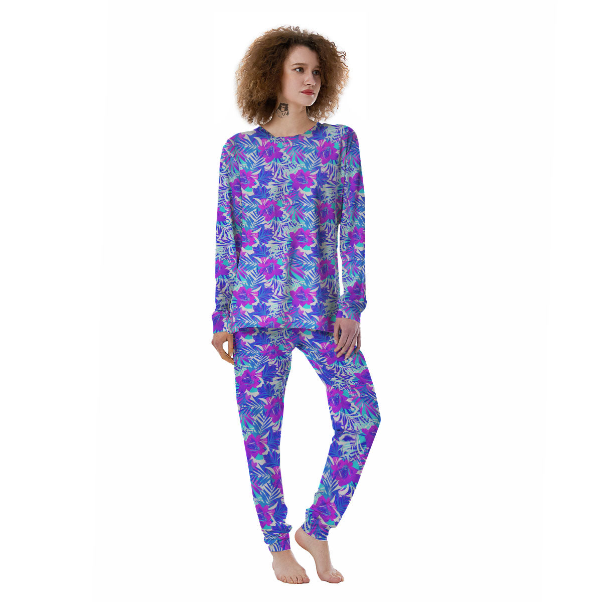 Aloha Psychedelic Tropical Print Pattern Women's Pajamas-grizzshop