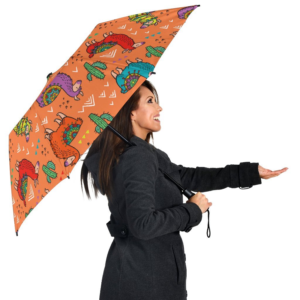 Alpaca Cactus Pattern Print Automatic Foldable Umbrella-grizzshop