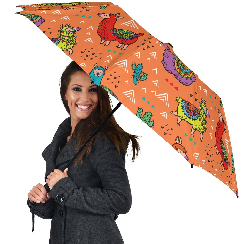 Alpaca Cactus Pattern Print Automatic Foldable Umbrella-grizzshop