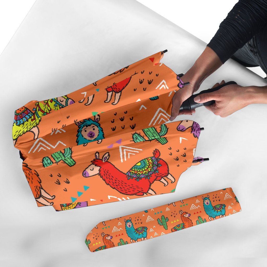 Alpaca Cactus Pattern Print Automatic Foldable Umbrella-grizzshop