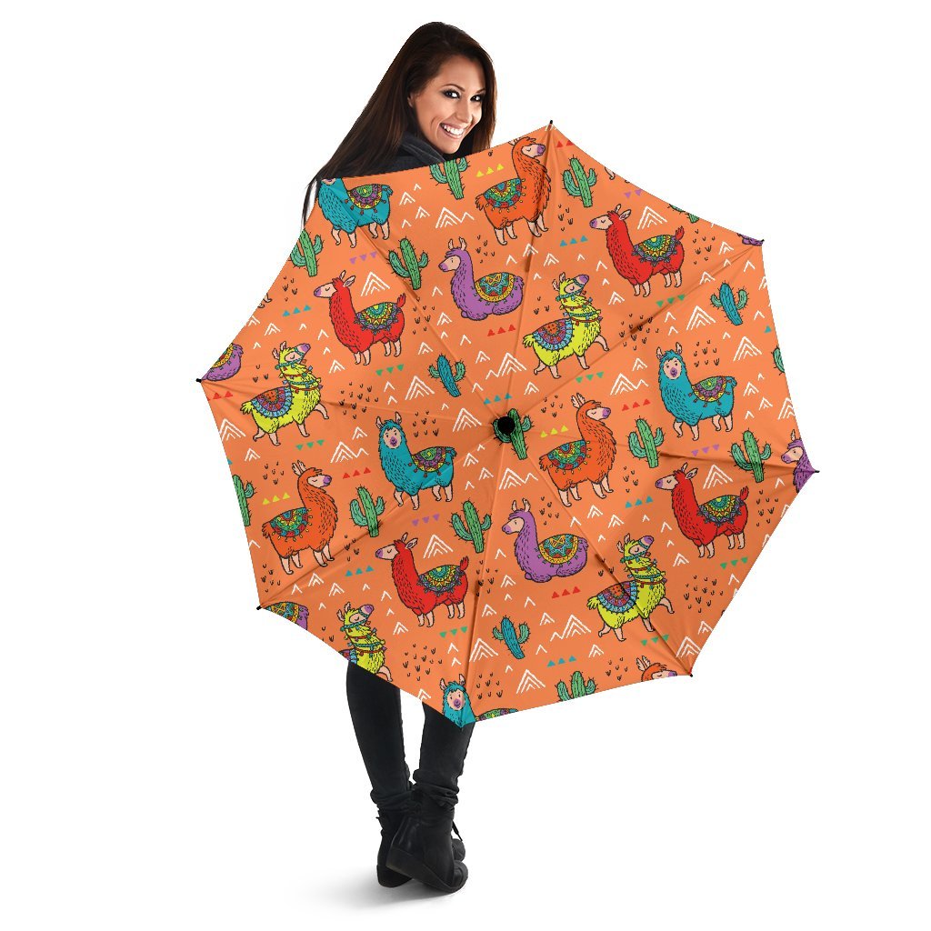 Alpaca Cactus Pattern Print Automatic Foldable Umbrella-grizzshop