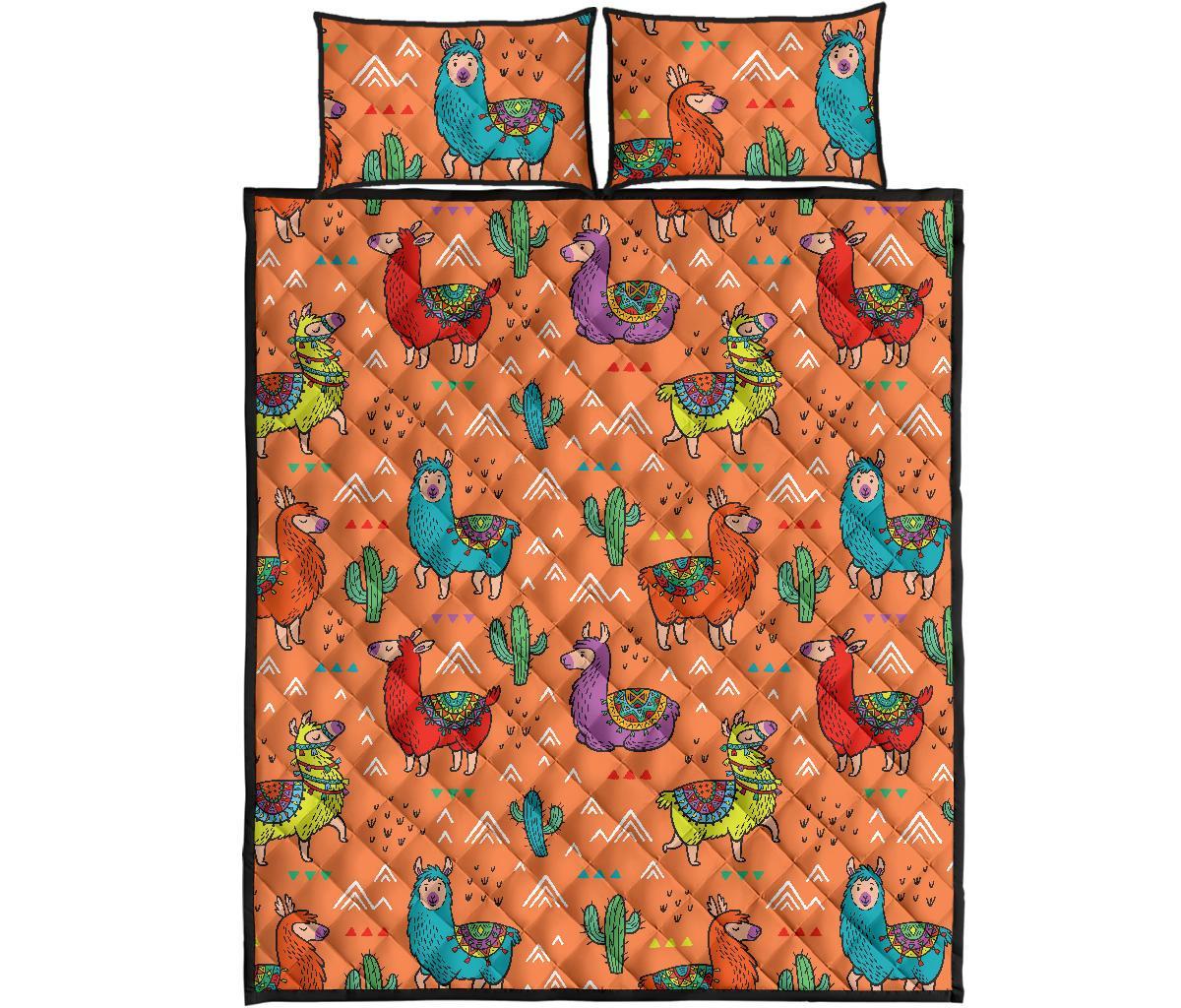 Alpaca Cactus Pattern Print Bed Set Quilt-grizzshop