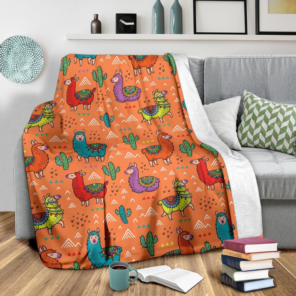 Alpaca Cactus Pattern Print Blanket-grizzshop