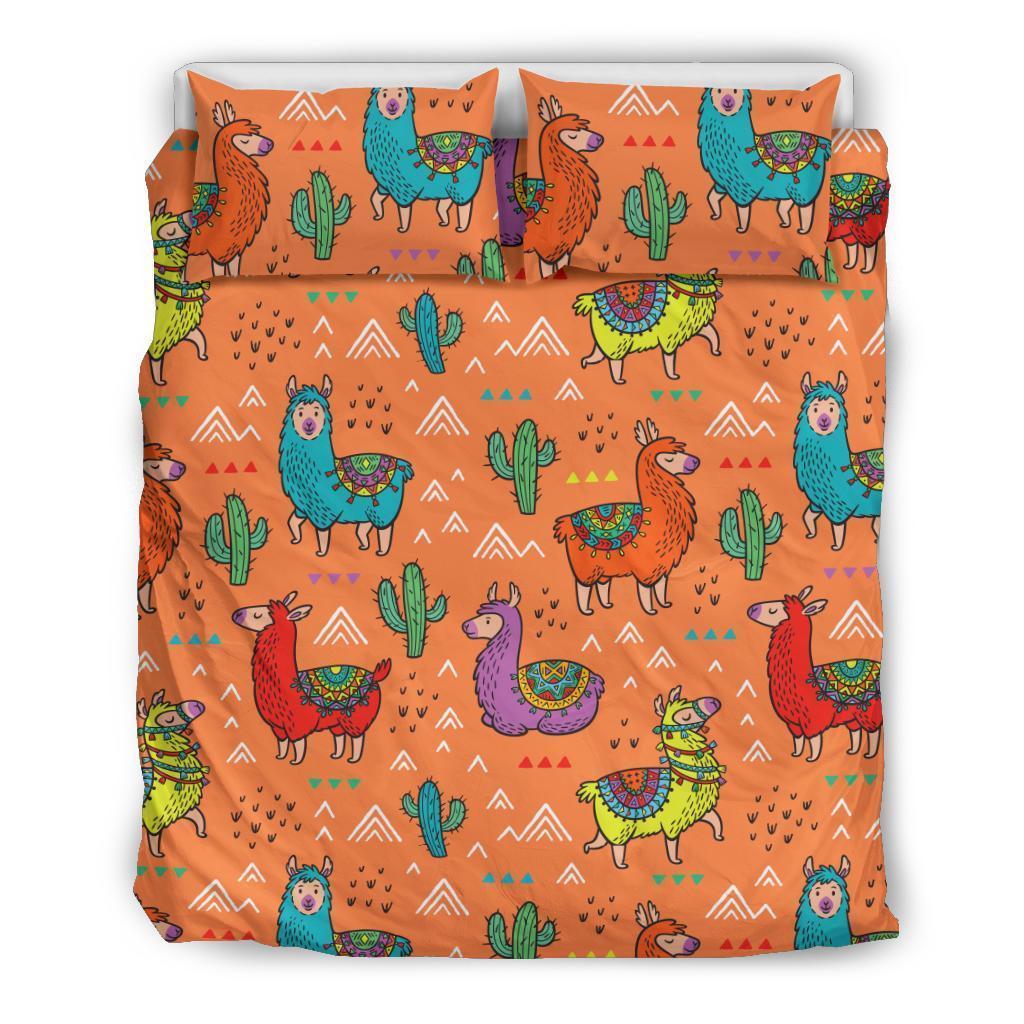 Alpaca Cactus Pattern Print Duvet Cover Bedding Set-grizzshop