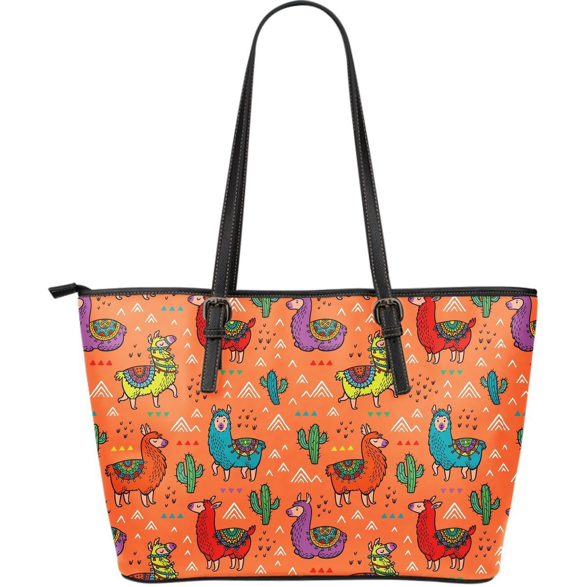 Alpaca Cactus Pattern Print Leather Tote Bag-grizzshop