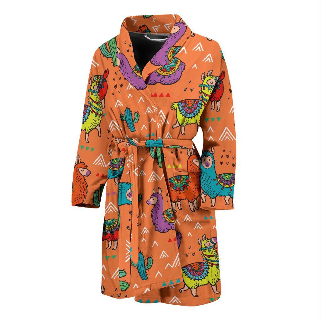 Alpaca Cactus Pattern Print Men Long Robe-grizzshop