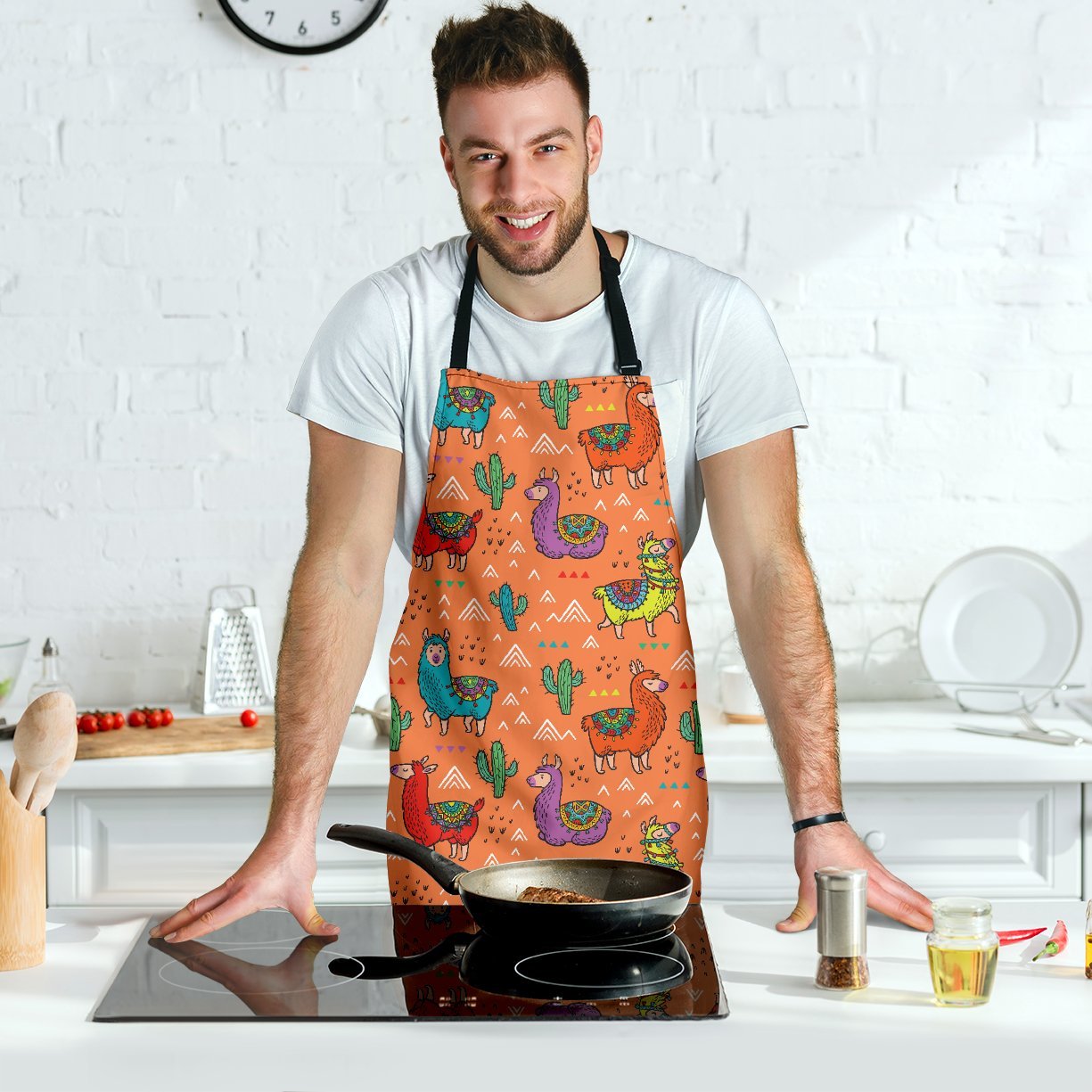 Alpaca Cactus Pattern Print Men's Apron-grizzshop