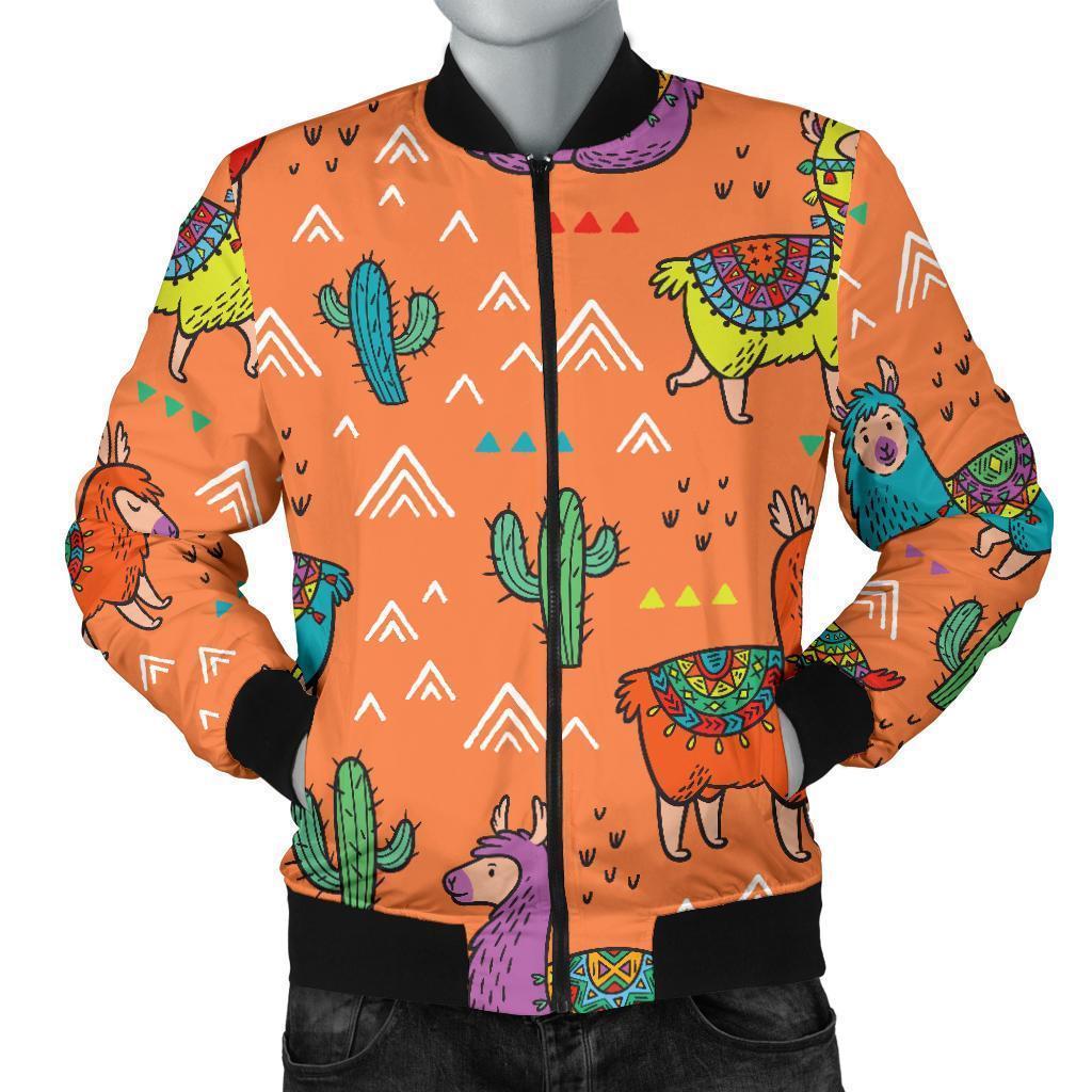 Alpaca Cactus Pattern Print Men's Bomber Jacket-grizzshop