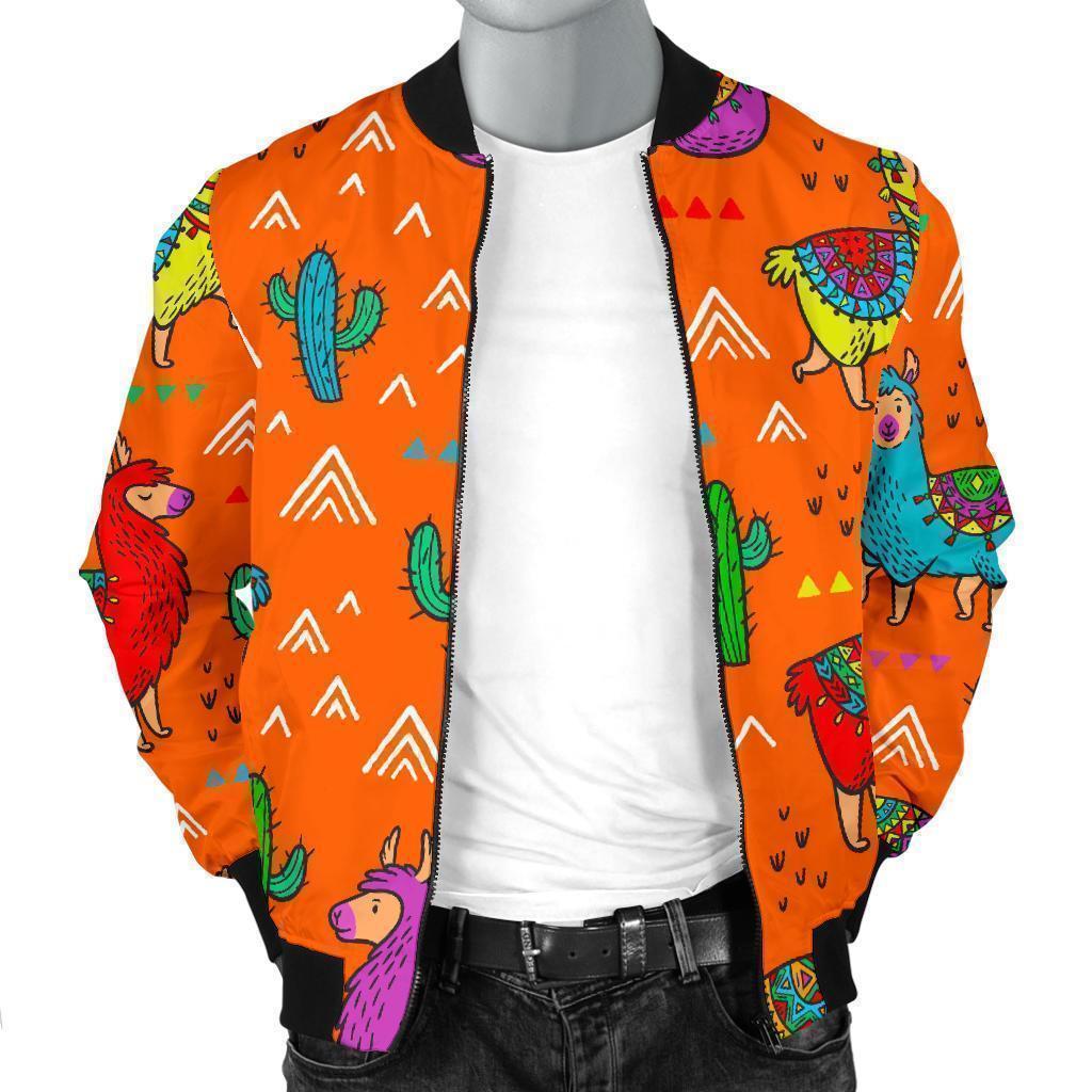 Alpaca Cactus Pattern Print Men's Bomber Jacket-grizzshop