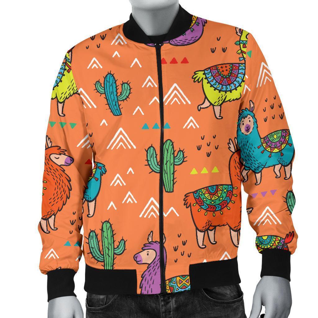 Alpaca Cactus Pattern Print Men's Bomber Jacket-grizzshop