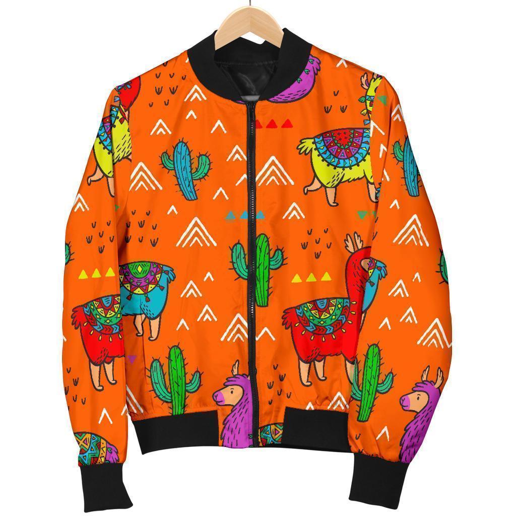 Alpaca Cactus Pattern Print Men's Bomber Jacket-grizzshop