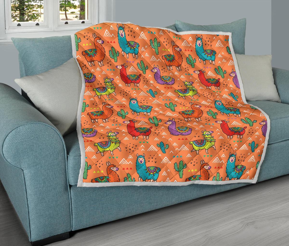 Alpaca Cactus Pattern Print Quilt-grizzshop