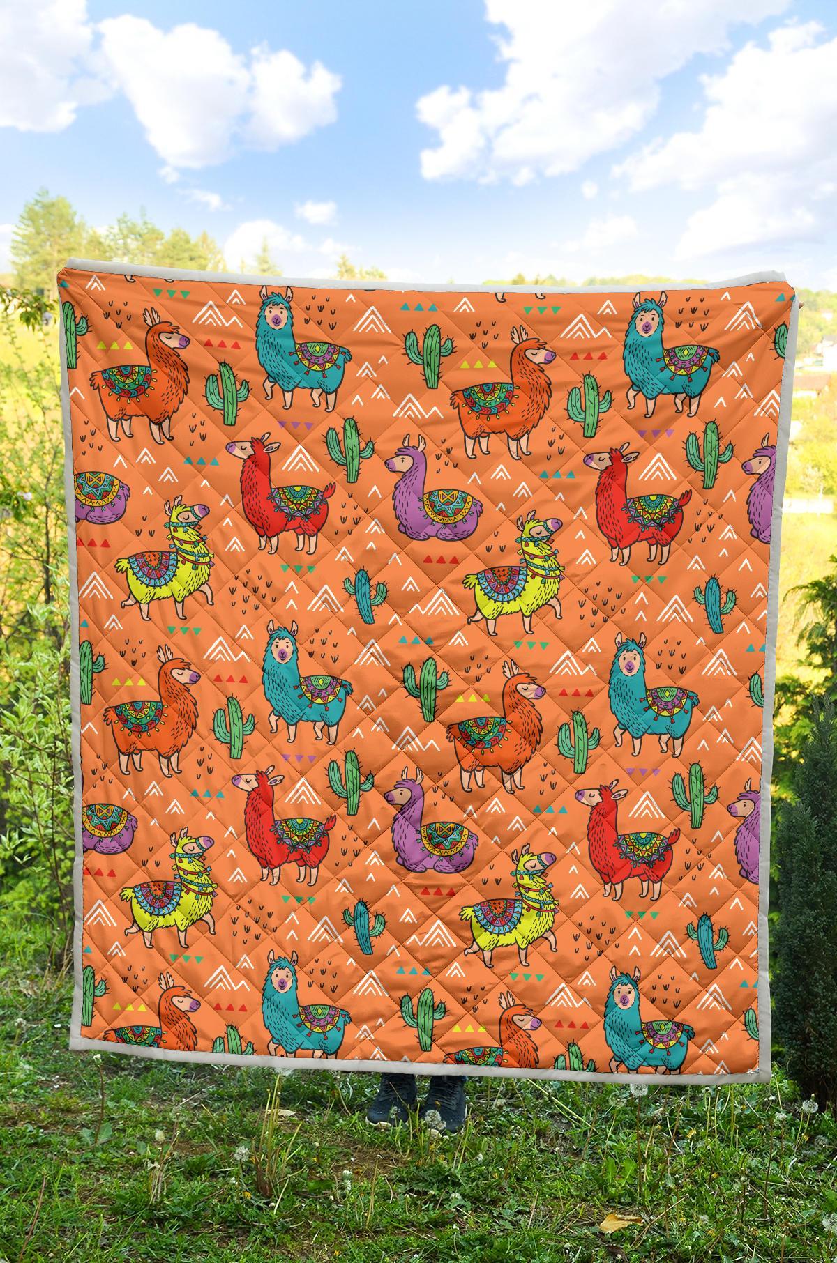 Alpaca Cactus Pattern Print Quilt-grizzshop