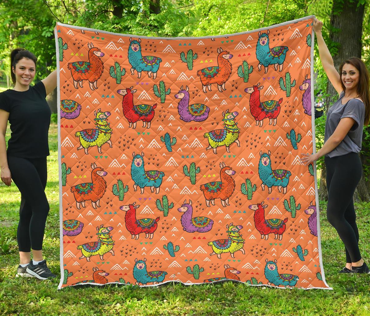 Alpaca Cactus Pattern Print Quilt-grizzshop