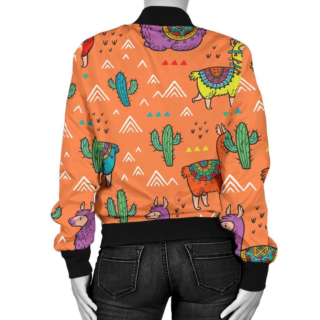 Alpaca Cactus Pattern Print Women Casual Bomber Jacket-grizzshop