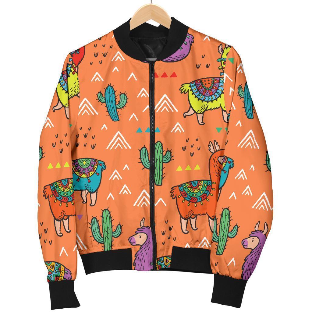 Alpaca Cactus Pattern Print Women Casual Bomber Jacket-grizzshop