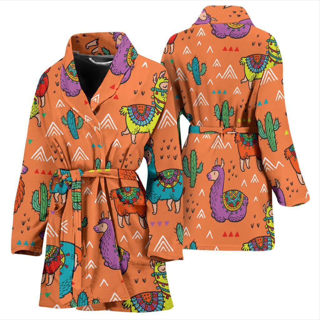 Alpaca Cactus Pattern Print Women Long Robe-grizzshop