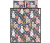 Alpaca Floral Pattern Print Bed Set Quilt-grizzshop