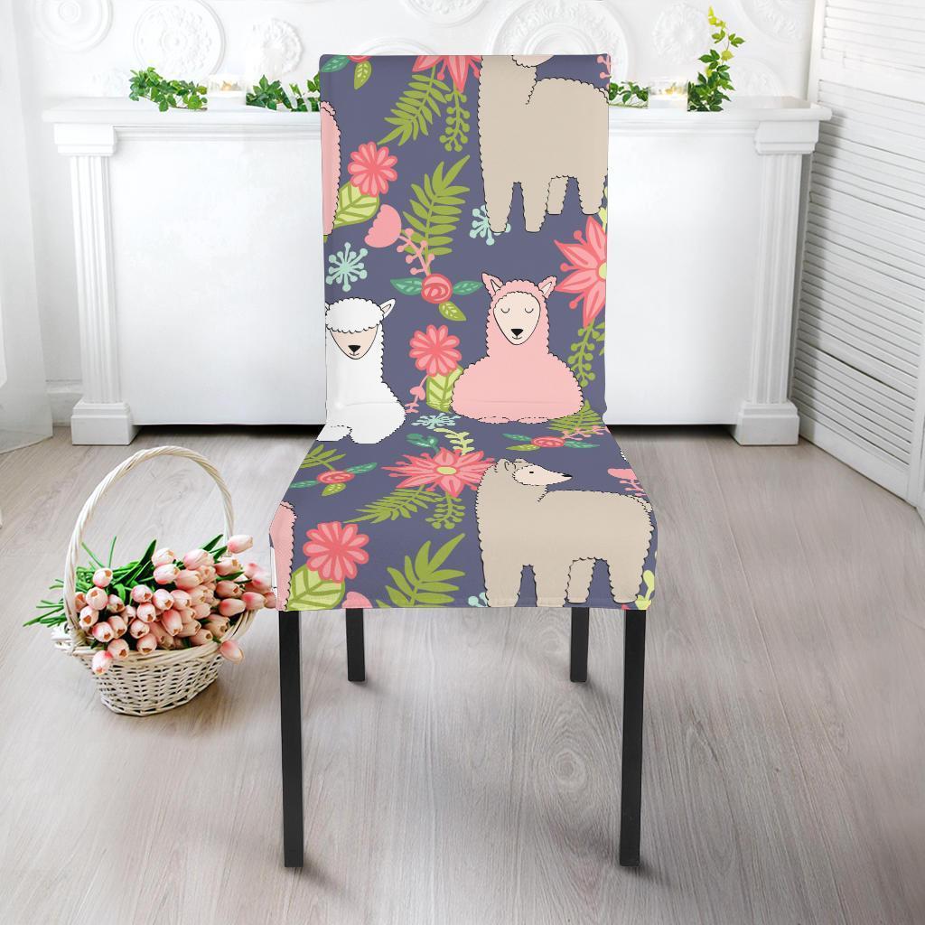Alpaca Floral Pattern Print Chair Cover-grizzshop