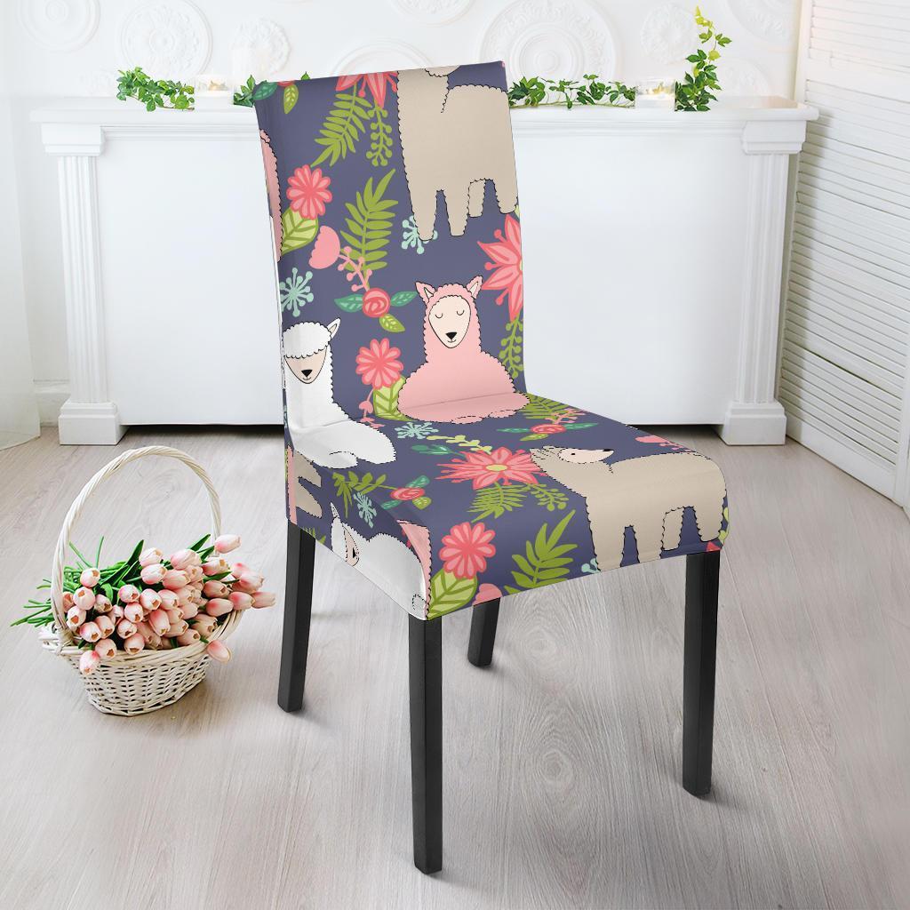 Alpaca Floral Pattern Print Chair Cover-grizzshop
