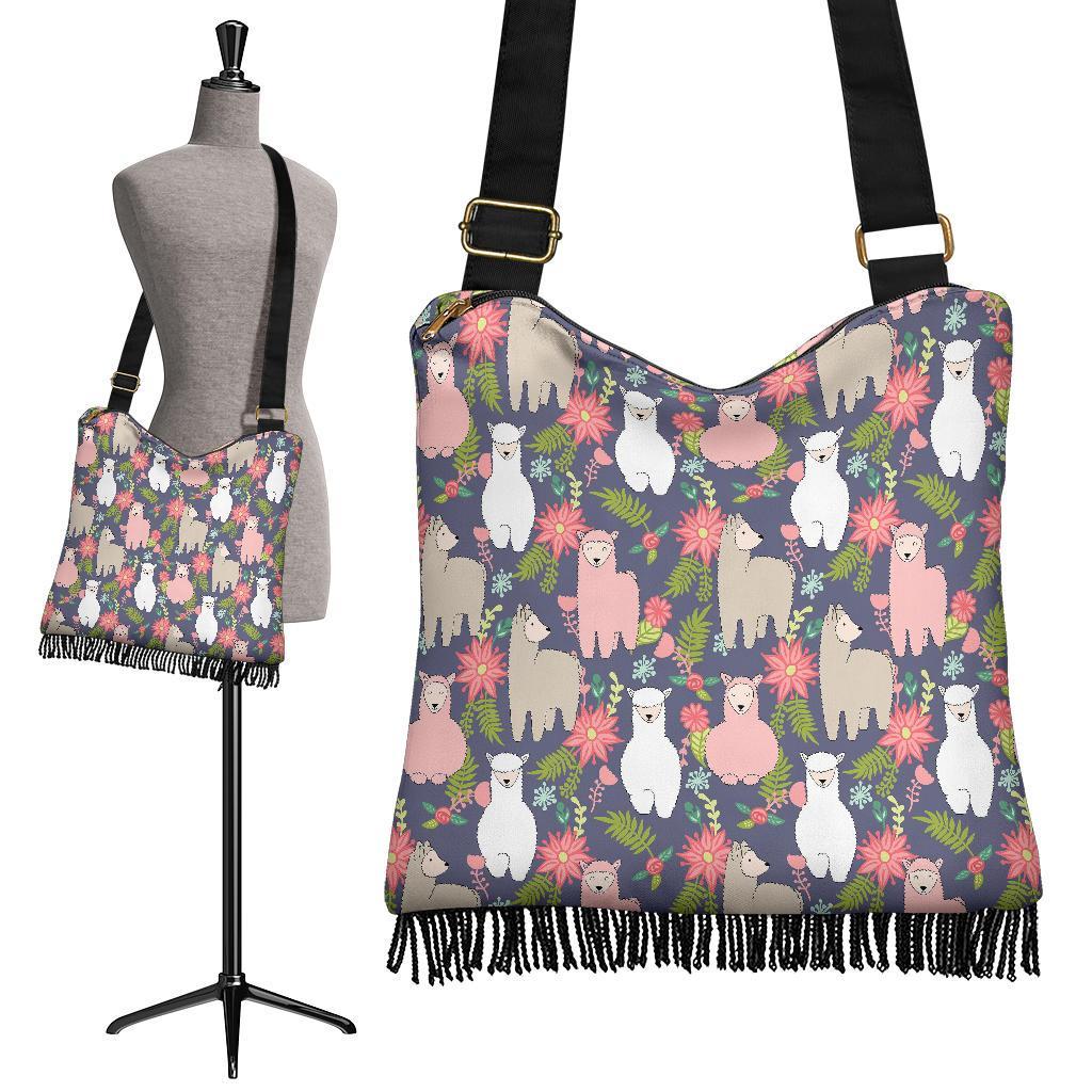 Alpaca Floral Pattern Print Crossbody bags-grizzshop