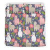 Alpaca Floral Pattern Print Duvet Cover Bedding Set-grizzshop