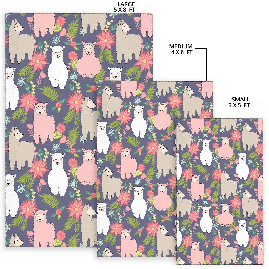 Alpaca Floral Pattern Print Floor Mat-grizzshop