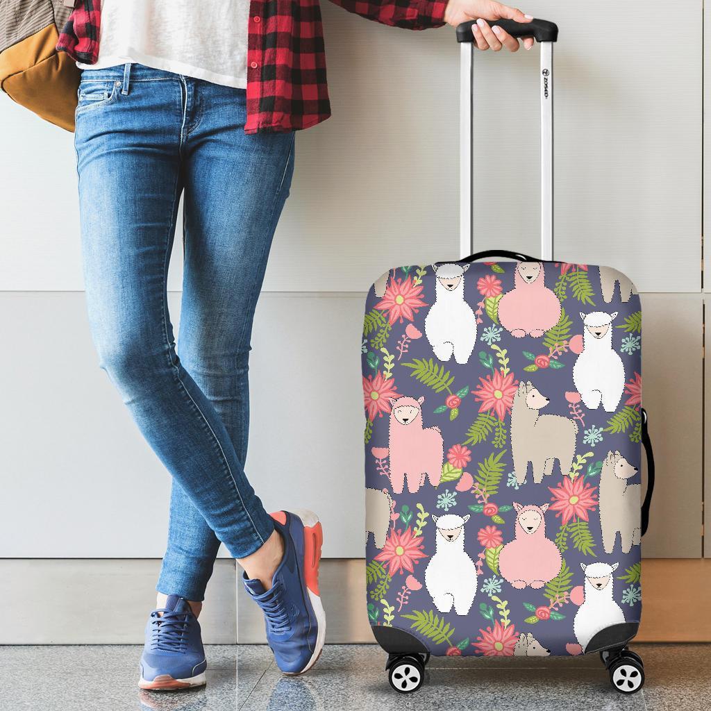 Alpaca Floral Pattern Print Luggage Cover Protector-grizzshop