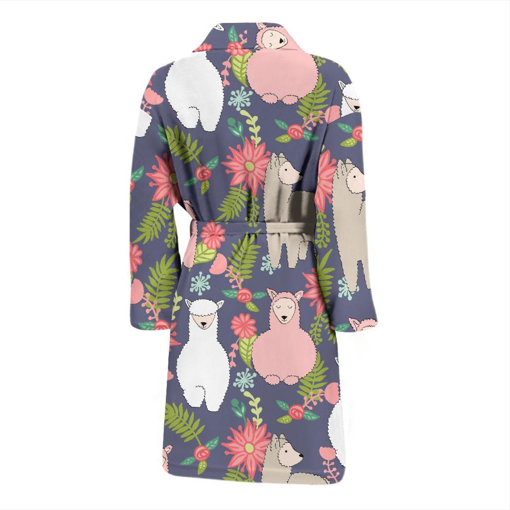 Alpaca Floral Pattern Print Men Long Robe-grizzshop