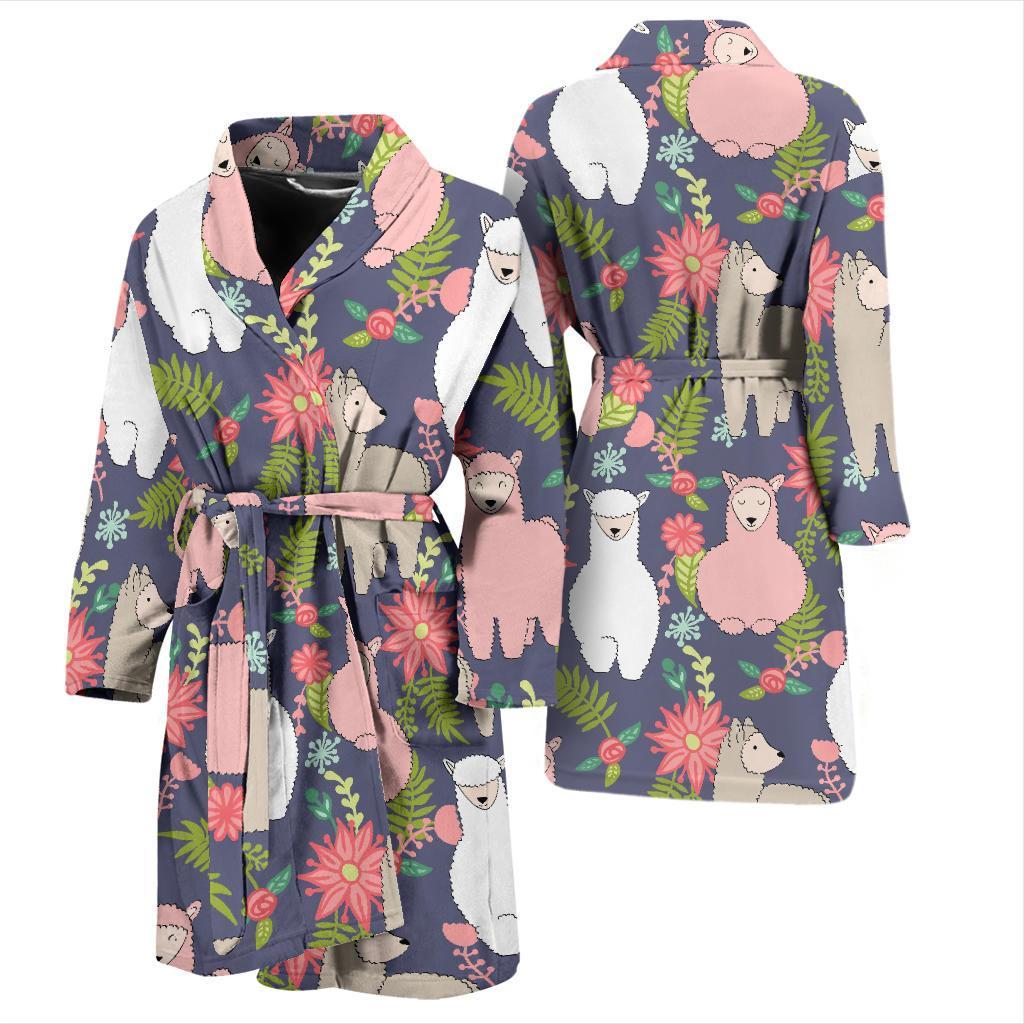 Alpaca Floral Pattern Print Men Long Robe-grizzshop