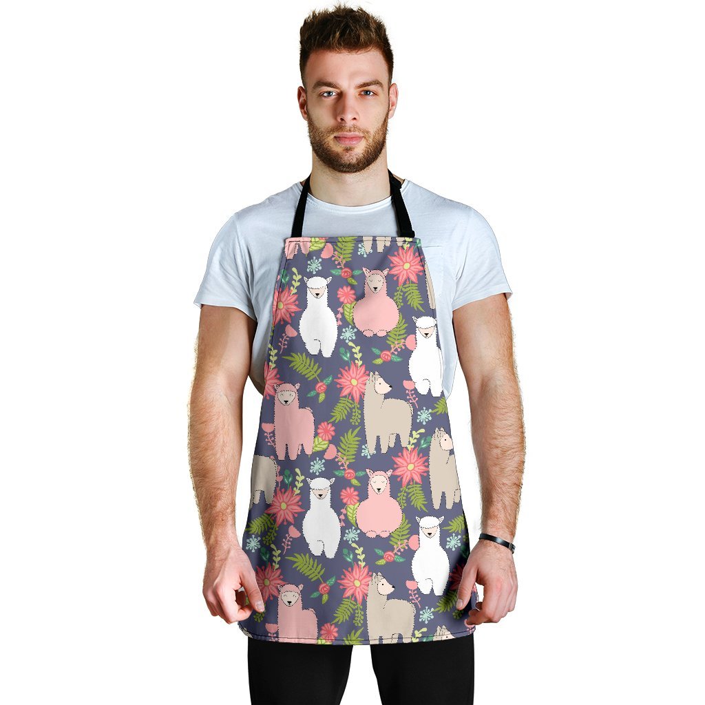 Alpaca Floral Pattern Print Men's Apron-grizzshop