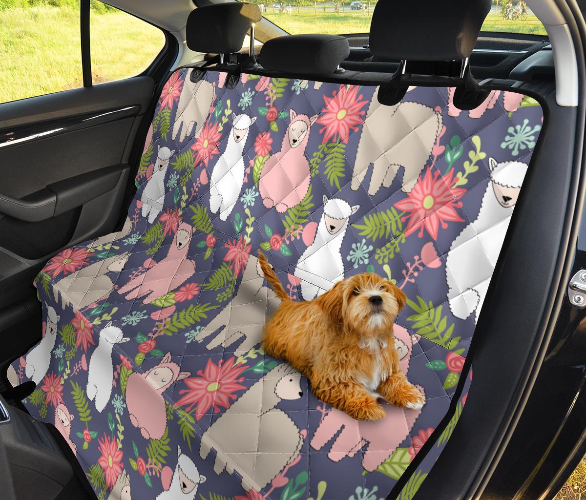 Alpaca Floral Pattern Print Pet Car Seat Cover-grizzshop